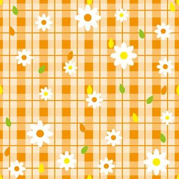 Floral seamless pattern with plaid background. Vector template. Stock Illustration