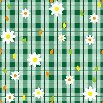 Floral seamless pattern with plaid background. Vector template. Stock Illustration