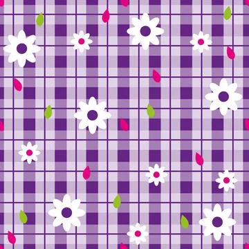 Floral seamless pattern with plaid background. Vector template. Stock Illustration