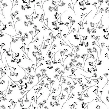 Floral seamless pattern. Plants and flowers cute summer print. Vector Stock Illustration