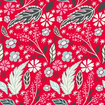Floral seamless pattern on the red background Stock Illustration