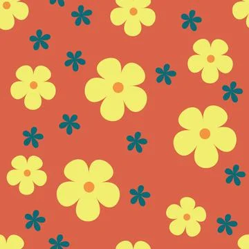Floral Seamless Pattern On Red Background Stock Illustration