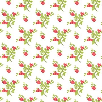 Floral seamless pattern. Red berries with leaves.  Vector illustration art... Stock Illustration