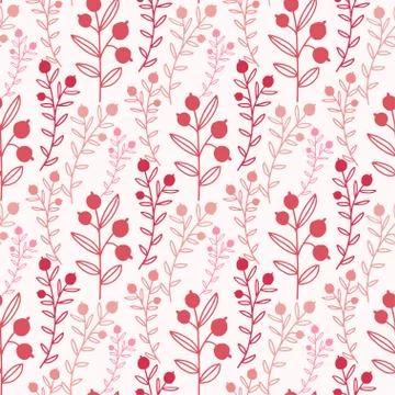 Floral seamless pattern with red branches and berries. Botanical textile desi Stock Illustration