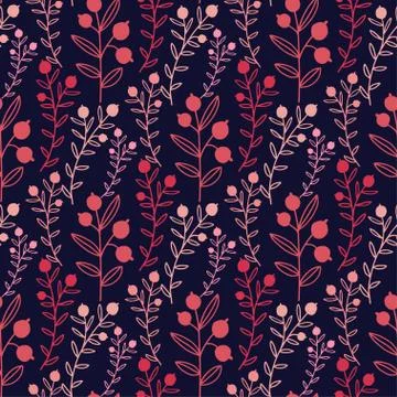 Floral seamless pattern with red branches and berries. Boho textile design. N Stockillustratie