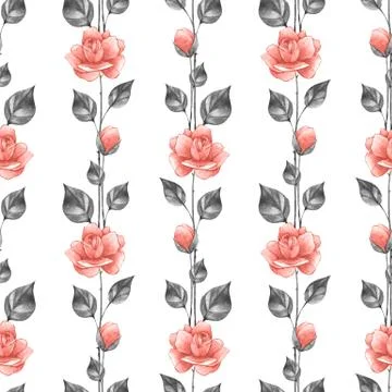 Floral seamless pattern with red flowers Stock Illustration
