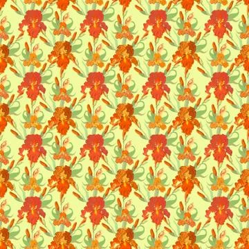 Floral seamless pattern. Red iris flower background. Stock Illustration