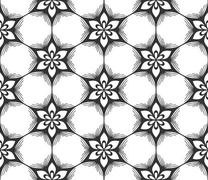 Floral seamless pattern repeat black flower lace Stock Illustration