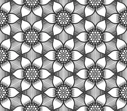 Floral seamless pattern repeat black flower lace Stock Illustration