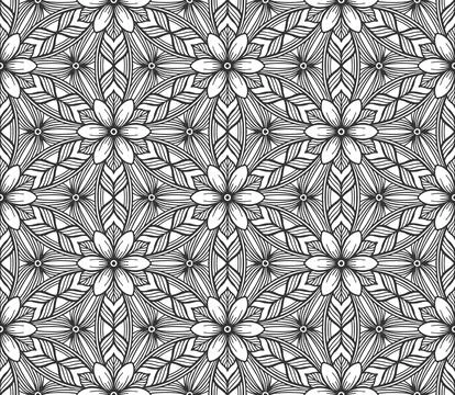 Floral seamless pattern repeat black flower lace Stock Illustration