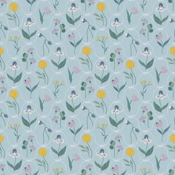 Floral seamless pattern. Retro background with beautiful plants. Stock Illustration
