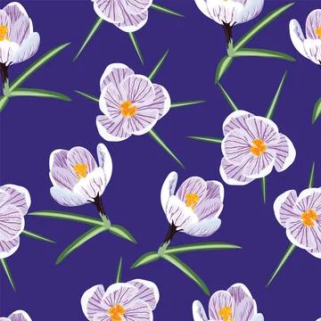 Floral seamless pattern of Romantic Crocus  Flowers Stock Illustration