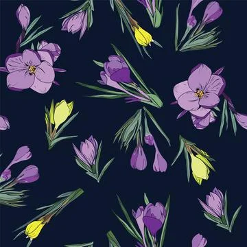Floral seamless pattern of Romantic Crocus Stock Illustration