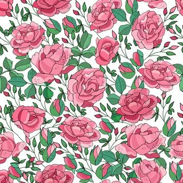 Floral seamless pattern of roses. Endless textures for posters, invitations,  Stock Illustration
