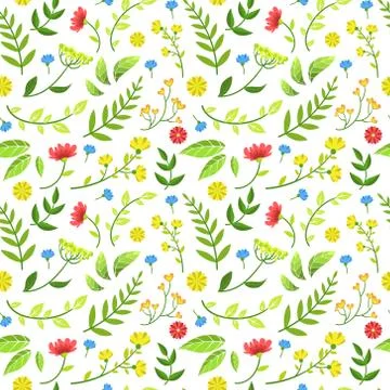 Floral Seamless Pattern of Round Shape with Green Leaves and Flowers, Design Stock Illustration