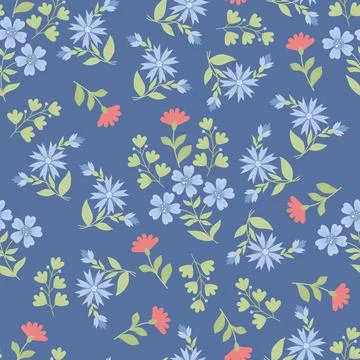 Floral seamless pattern. Scattered flowers, plant, branches and leaves on b.. Stock Illustration