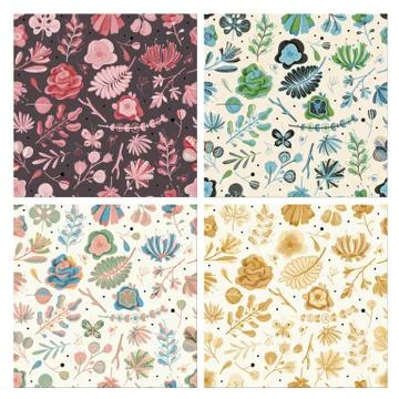 Floral seamless pattern set. Floral spring summer autumn garden flowers Illustrazione stock