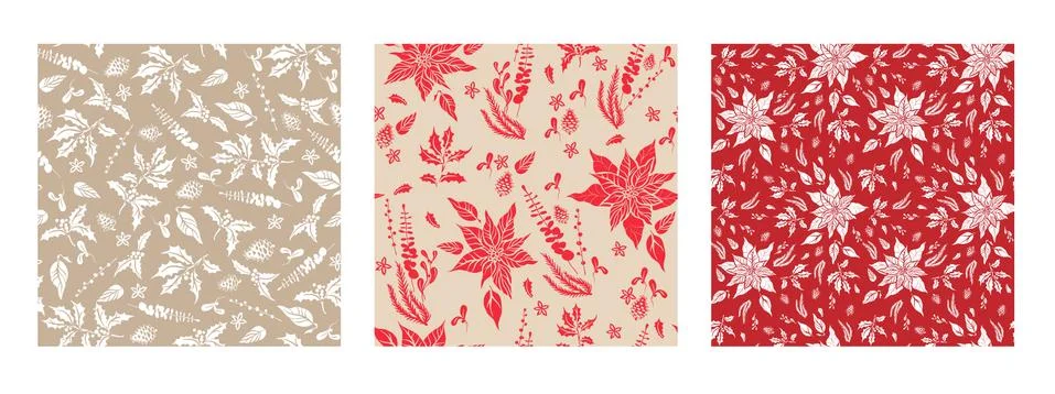 Floral seamless pattern set Stock Illustration