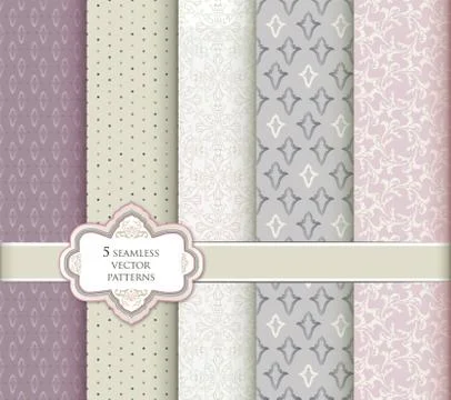 Floral seamless pattern set in vintage style. Abstract vector texture. Geom.. Illustrazione stock