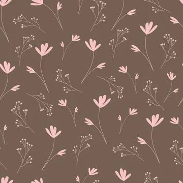 Floral seamless pattern, Simple illustration of flowers, leaves and twigs Stock Illustration