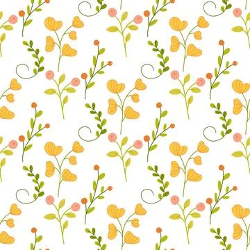 Floral seamless pattern, simple plants. on white background. Illustrazione stock