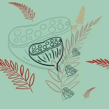 Floral seamless pattern. Simple shapes. Sketch drawing and nature motif. Illustrazione stock