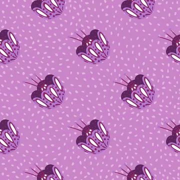 Floral seamless pattern with simple style folk flowers buds elements. Violet  Illustrazione stock