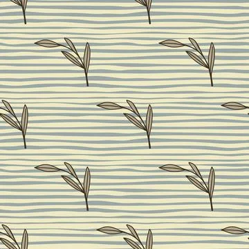 Floral seamless pattern with simple style brown outline leaf branches ornamen Stockillustratie