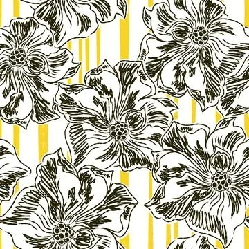 Floral seamless pattern with sketch elements, plant blooming natural ornament Stock Illustration