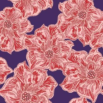 Floral seamless pattern with sketch elements, plant blooming natural ornament Stockillustratie
