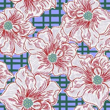 Floral seamless pattern with sketch elements, plant blooming natural ornament 库存插图