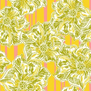 Floral seamless pattern with sketch elements, plant blooming natural ornament Stock Illustration