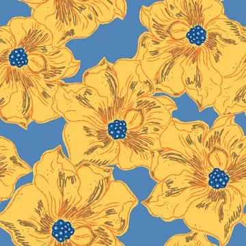 Floral seamless pattern with sketch elements, plant blooming natural ornament Stock Illustration