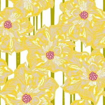 Floral seamless pattern with sketch elements, plant blooming natural ornament Stockillustratie
