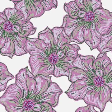 Floral seamless pattern with sketch elements, plant blooming natural ornament Illustrazione stock