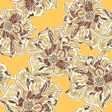 Floral seamless pattern with sketch elements, plant blooming natural ornament Illustrazione stock