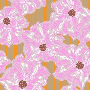 Floral seamless pattern with sketch elements, plant blooming natural ornament Stock Illustration
