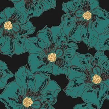 Floral seamless pattern with sketch elements, plant blooming natural ornament Stock Illustration