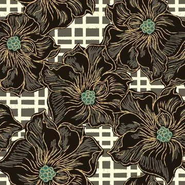 Floral seamless pattern with sketch elements, plant blooming natural ornament Stock Illustration