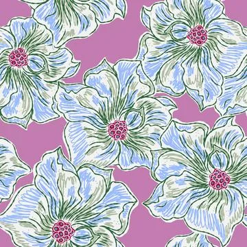 Floral seamless pattern with sketch elements, plant blooming natural ornament 스톡 일러스트