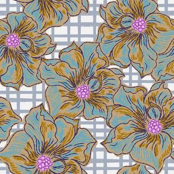 Floral seamless pattern with sketch elements, plant blooming natural ornament 库存插图