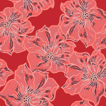 Floral seamless pattern with sketch elements, plant blooming natural ornament イラスト素材
