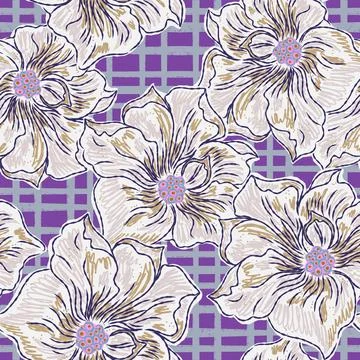 Floral seamless pattern with sketch elements, plant blooming natural ornament Stock Illustration