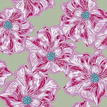 Floral seamless pattern with sketch elements, plant blooming natural ornament Illustrazione stock
