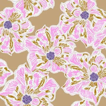Floral seamless pattern with sketch elements, plant blooming natural ornament 스톡 일러스트