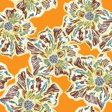 Floral seamless pattern with sketch elements, plant blooming natural ornament イラスト素材