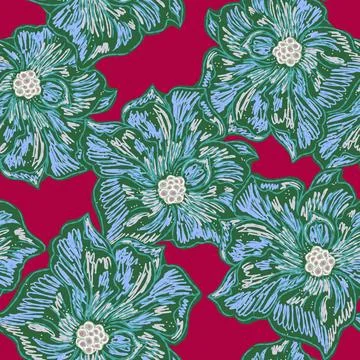 Floral seamless pattern with sketch elements, plant blooming natural ornament Stock Illustration