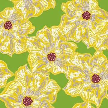 Floral seamless pattern with sketch elements, plant blooming natural ornament Stock Illustration