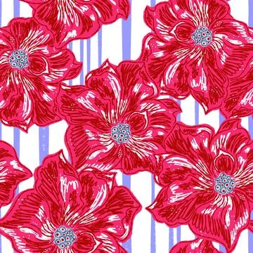 Floral seamless pattern with sketch elements, plant blooming natural ornament Stock Illustration