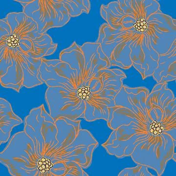 Floral seamless pattern with sketch elements, plant blooming natural ornament Stock Illustration